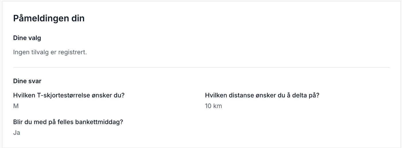 Påmeldingen din: valg og svar på påmeldingsskjemaet