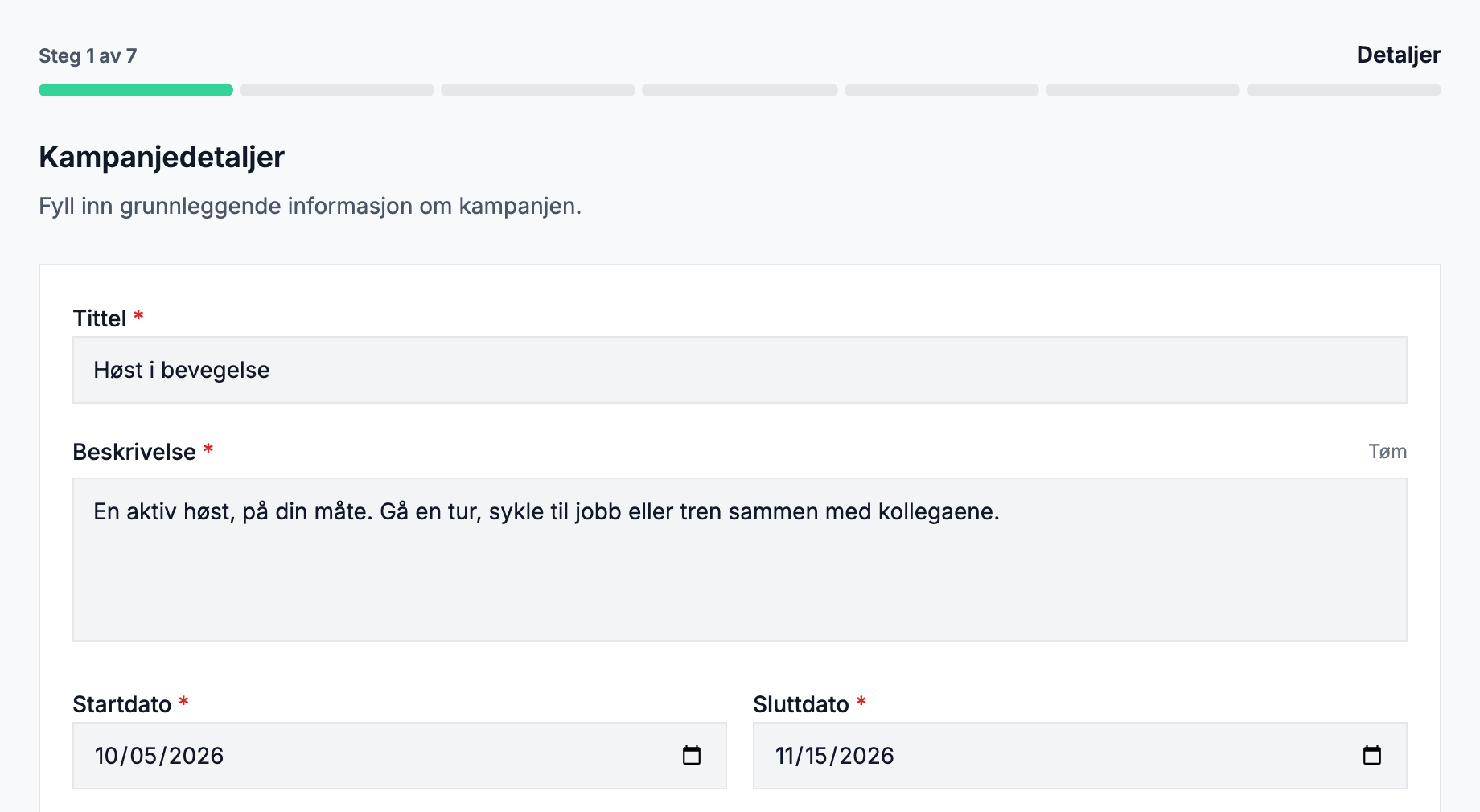 Kampanjeveiviseren med Høst i bevegelse, beskrivelse, datoer og tellingsregler fylt ut